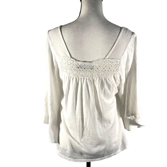 PrAna square neck crochet mesh bat wing slub cotton top women’s M minimalist - Picture 3 of 6